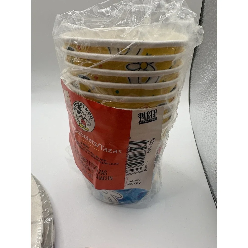 Vtg Party Express Hallmark Mickey Mouse Confetti Birthday Plates, Cups& Confetti